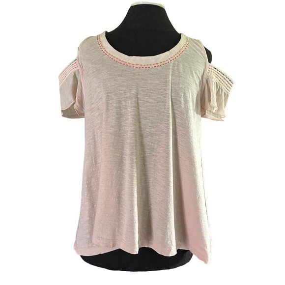 Akemi Kin Anthropology Blouse Women's XS Pink Cold Shoulder A-line Top - Picture 1 of 6